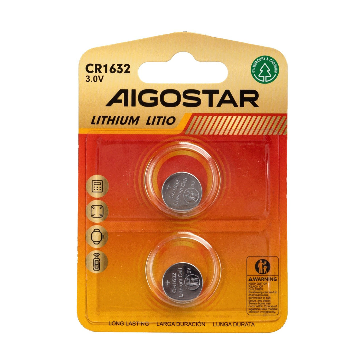 Batteria a Bottone CR1632 3V 2 PZ Aigostar