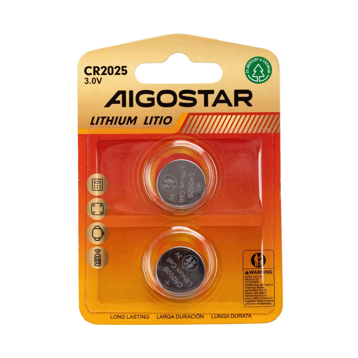Batteria a Bottone CR2025 3V 2 PZ Aigostar