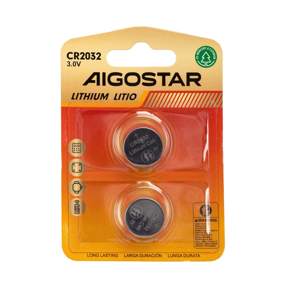 Batteria a Bottone CR2032 3V 2 PZ Aigostar