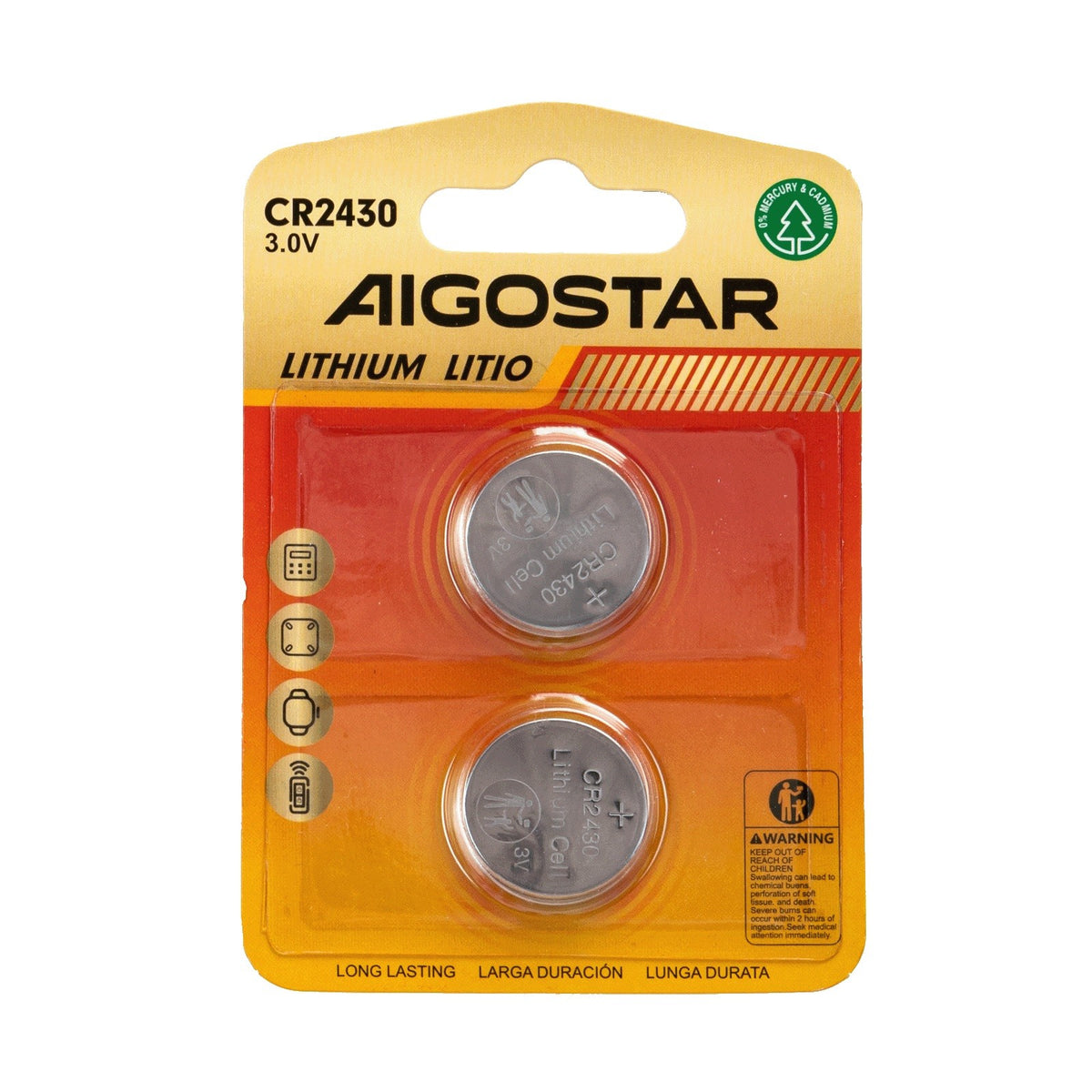Batteria a Bottone CR2430 3V 2 PZ Aigostar