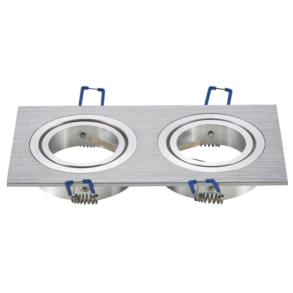 Portafaretto Ghiera Orientabile da incasso 9,1cmx17,3cm GU10/MR16 Cornice Quadrata Argento 2 Faretti