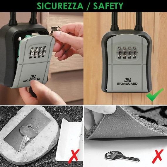 Cassetta Cassaforte di Sicurezza per Chiavi Modello Base Nero Grigio Con Lucchetto