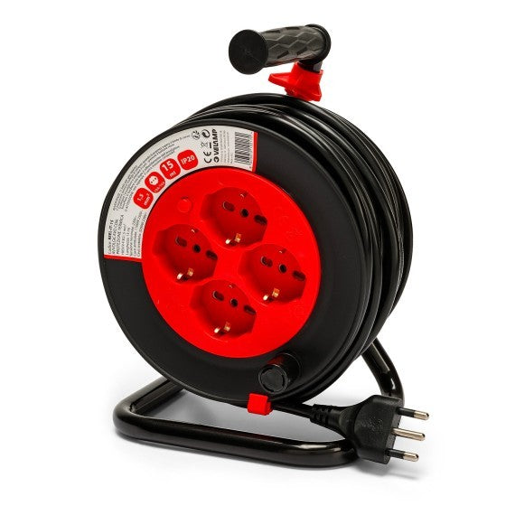 Avvolgicavo Prolunga Elettrica 4 Prese Cavo H05VV-F3G1.5MM2 15 Metri CE