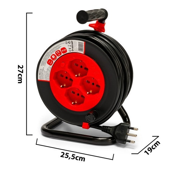 Avvolgicavo Prolunga Elettrica 4 Prese Cavo H05VV-F3G1.5MM2 15 Metri CE