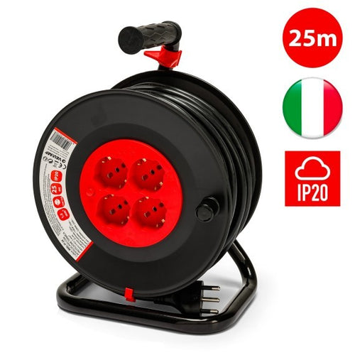 Avvolgicavo Prolunga Elettrica 4 Prese Cavo H05VV-F3G1.5MM2 25 Metri CE