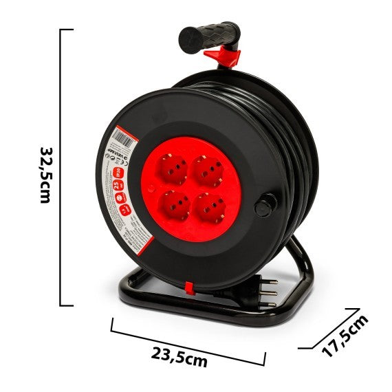 Avvolgicavo Prolunga Elettrica 4 Prese Cavo H05VV-F3G1.5MM2 25 Metri CE