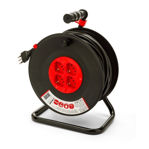 Avvolgicavo Prolunga Elettrica 4 Prese Cavo H05VV-F3G1.5MM2 50 Metri CE