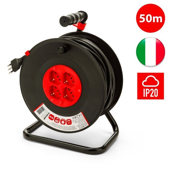 Avvolgicavo Prolunga Elettrica 4 Prese Cavo H05VV-F3G1.5MM2 50 Metri CE