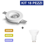 KIT 18 Portafaretti Gesso Ceramico Slim Rotondo da Incasso + 18 Lampadine GU10