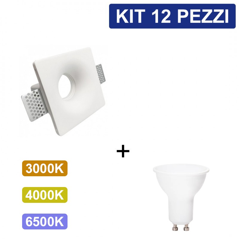KIT 12 Portafaretti Gesso Ceramico Conico da Incasso + 12 Lampadine GU10