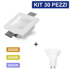 Kit 30 Portafaretto in Gesso Ceramico Quadrato Con Vetro + 30 Lampadine GU10