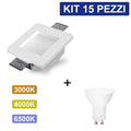 Kit 15 Portafaretto in Gesso Ceramico Quadrato Con Vetro + 15 Lampadine GU10