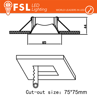 Portafaretto Ghiera Fissa Quadrata Nera Foro 75x75mm In Alluminio FSL