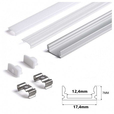 Kit 50 Barre Profilo Piatto in Alluminio per Striscia Led Anodizzato 2 Metri