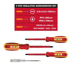 Set di 4 Cacciaviti Isolati 1 Piatto + 2 a Croce + Tester Professionali