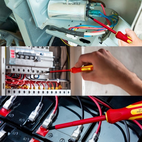 Set di 4 Cacciaviti Isolati 1 Piatto + 2 a Croce + Tester Professionali