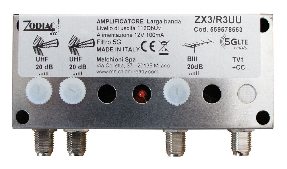 Amplificatore DVB-T2 5G Free da Palo a 3 Ingressi Bande III - UHF 20dB