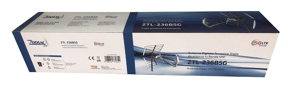 Antenna Tripla UHF 29 Elementi 5G Free CH. 21-48  ZTL-236B5G Zodiac