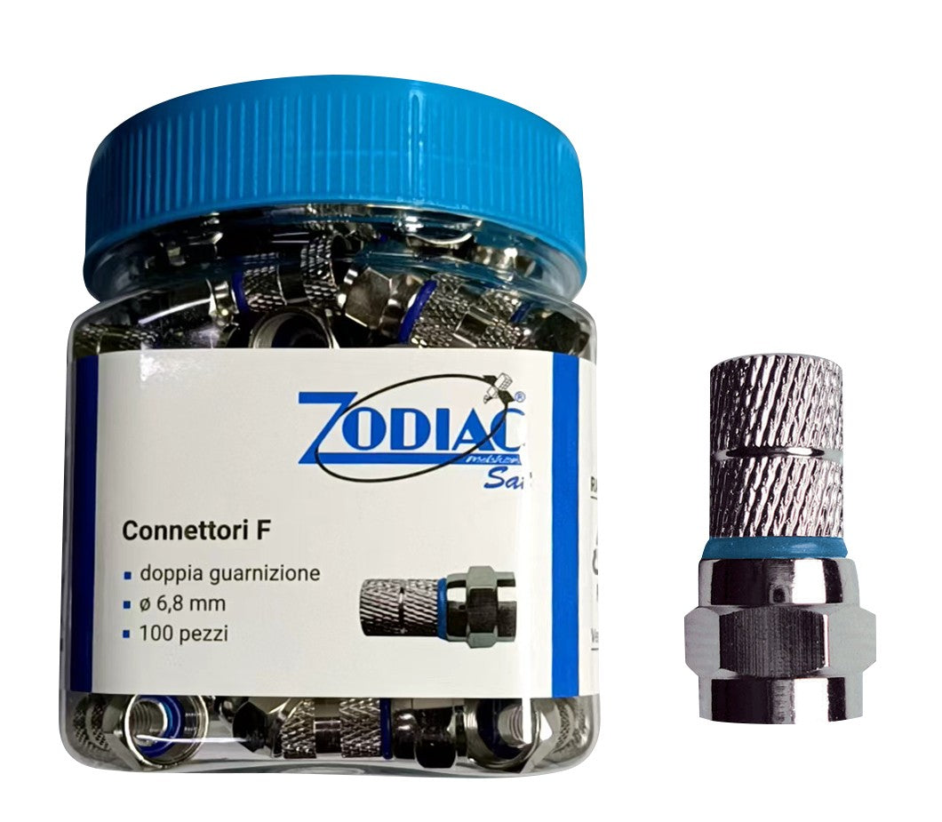 Connettori Antenna F in Barattolo F 6,8 mm C-ORING Zodiac Pack 100 Pezzi