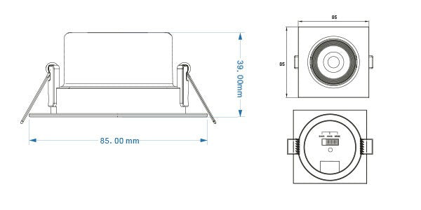Downlight Led Da Incasso Quadrato Orientabile 7W CCT Foro ø70mm 560 Lumen