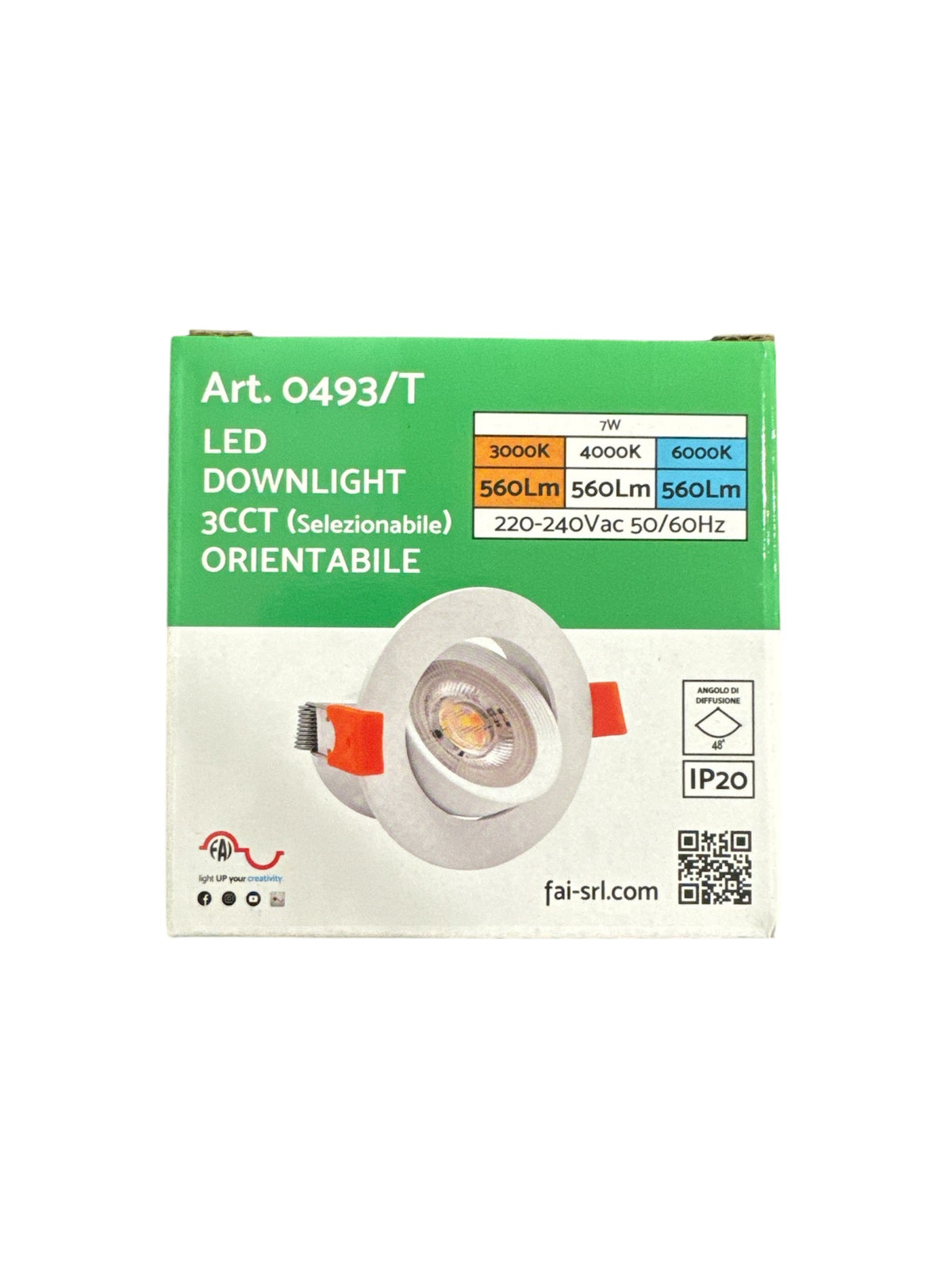 Downlight Led Da Incasso Rotondo Orientabile 7W CCT Foro ø70mm 560 Lumen