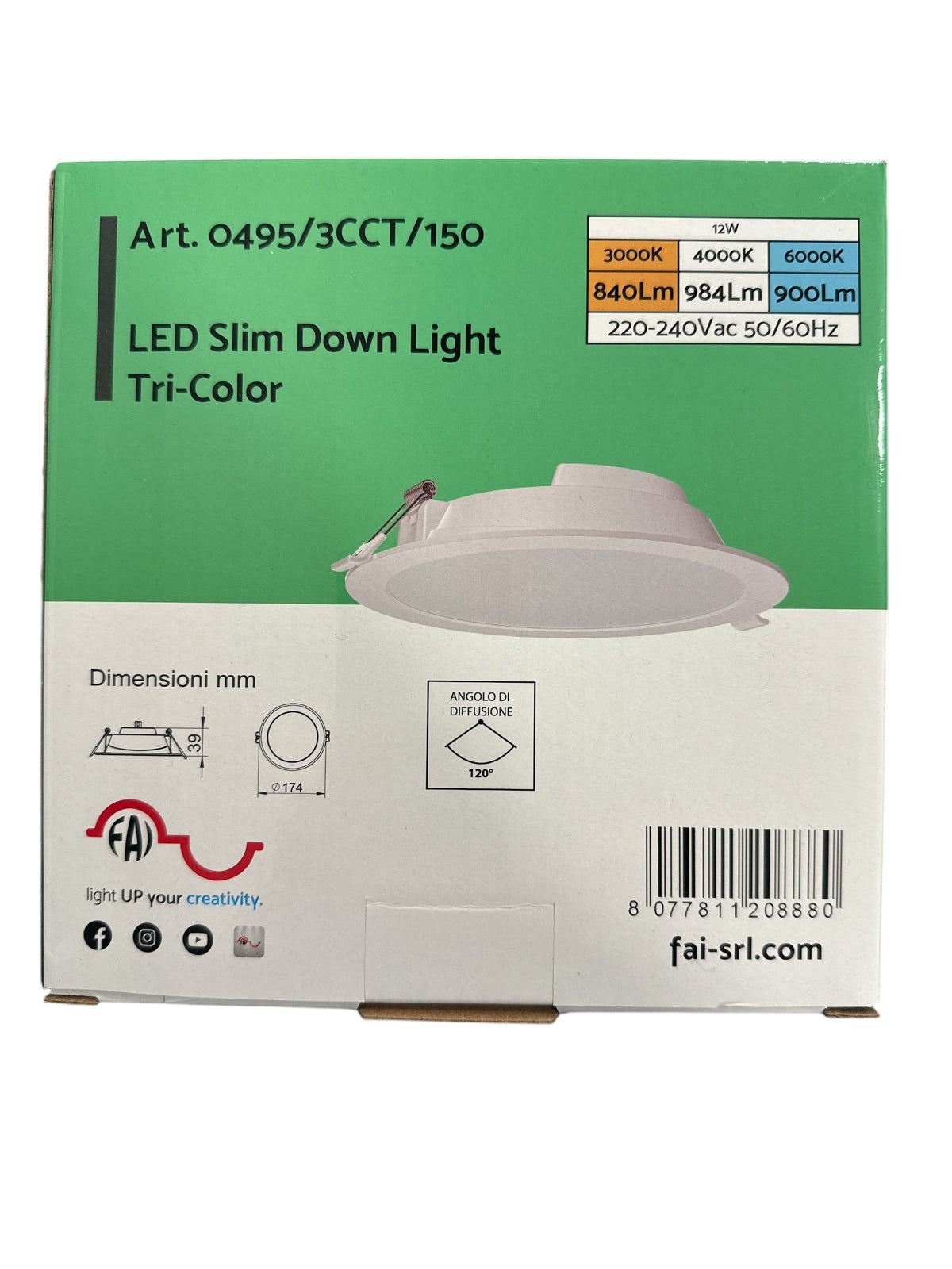 Downlight Faretto Da Incasso Led 12W CCT 984 Lumen Foro Ø150mm FAI