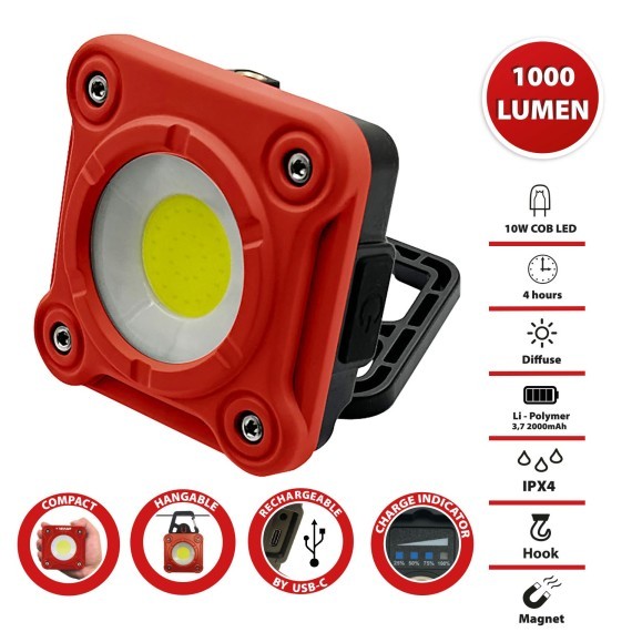 Proiettore Faro Lampada da Lavoro 10W LED 6000K  Ricaricabile FARGO