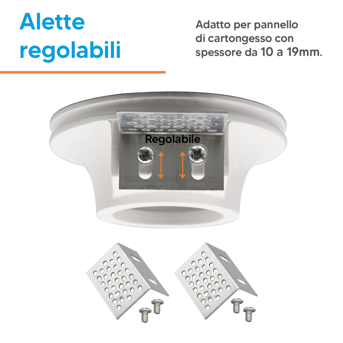 Portafaretto Incasso Tondo Conico in Gesso Ceramico Alette Regolabili