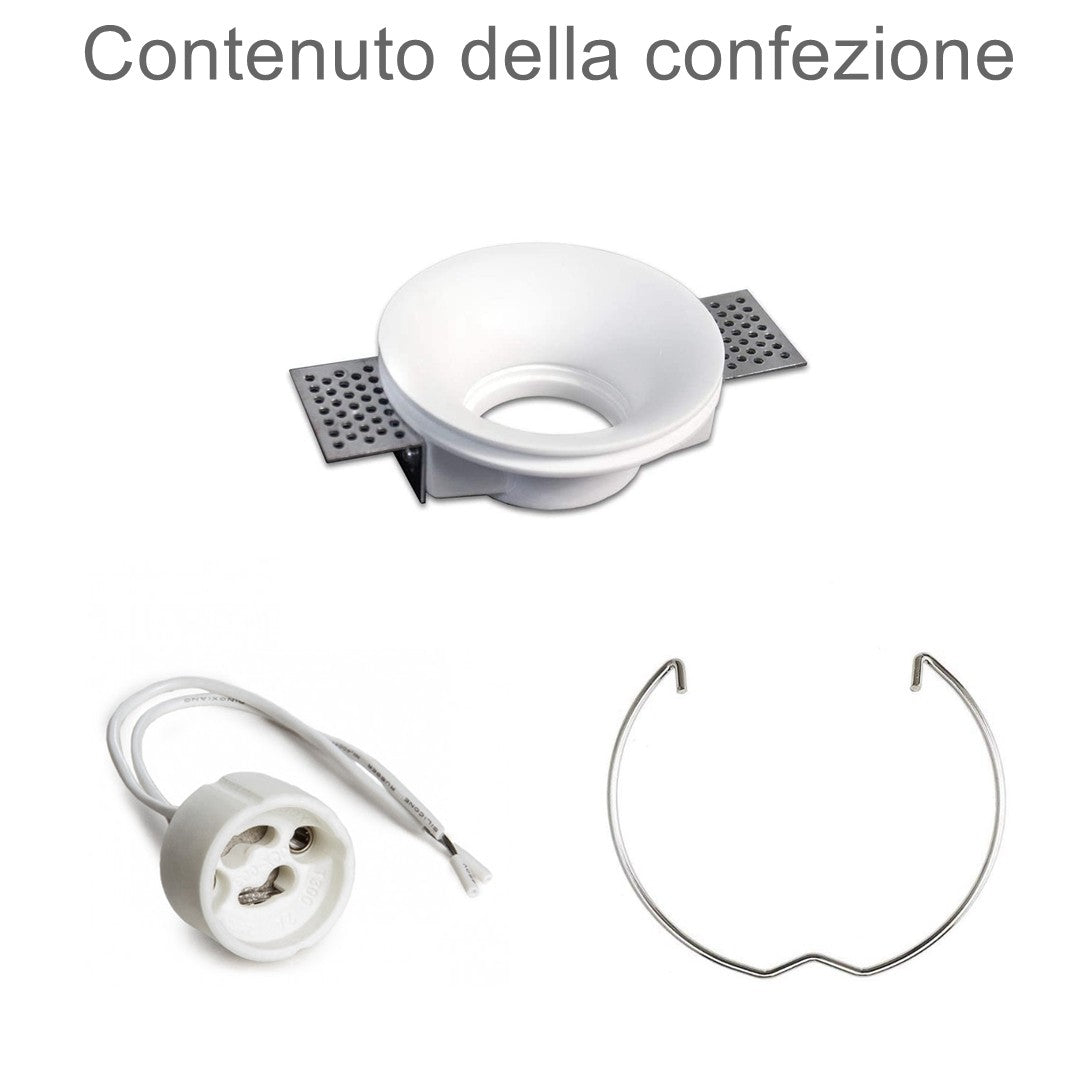 Portafaretto Incasso Tondo Conico in Gesso Ceramico Alette Regolabili