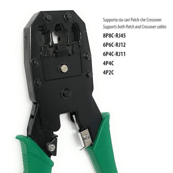 Pinza Crimpatrice 3 in 1 per Connettori RJ45 RJ11 RJ12 Verde