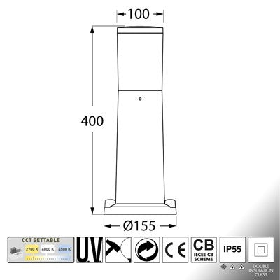 Lampione da Giardino Fumagalli AMELIA 400 Grigio E27 con A60 8,5W CCT