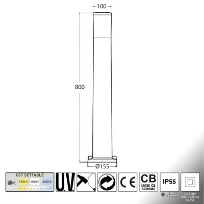 Lampione da Giardino Fumagalli AMELIA 800 Grigio E27 con A60 8,5W CCT