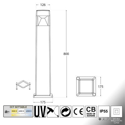 Lampione da Giardino in Resina ELISA 800 Nero con LED GX53 10W CCT
