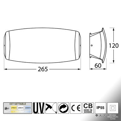 Applique in Resina ABRAM 270 Grigio IP55 con R7S 10,5W CCT