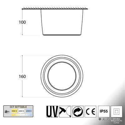 Applique in Resina LIVIA 160 Nero IP55 con LED GX53 10W CCT
