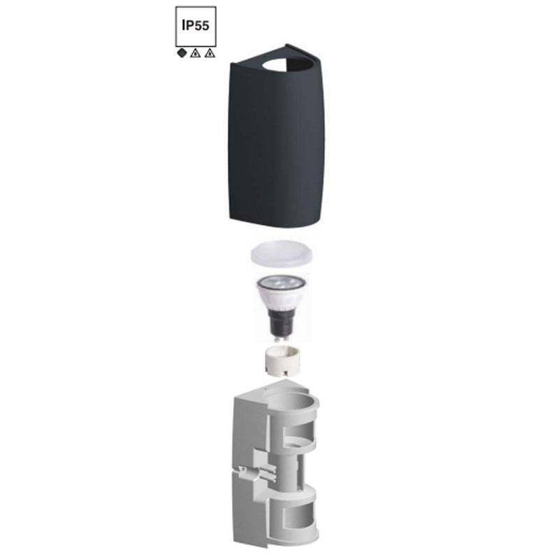 Applique da Parete MARTA 90 1L Nero IP55 con LED GU10 3,5W CCT