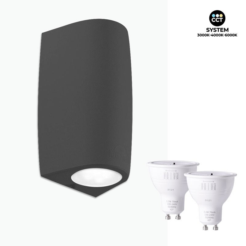 Applique da Parete MARTA 90 2L Nero IP55 con 2 GU10 7W CCT