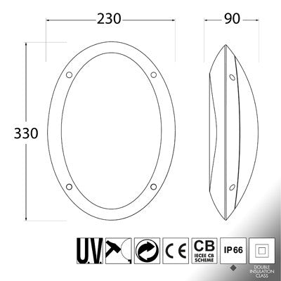 Plafoniera Ovale da Parete o Soffitto in Resina MADDI Nero Opale IP66 E27