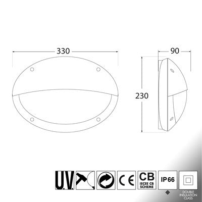 Plafoniera Ovale da Parete o Soffitto in Resina MADDI HL Grigio Opale IP66 E27