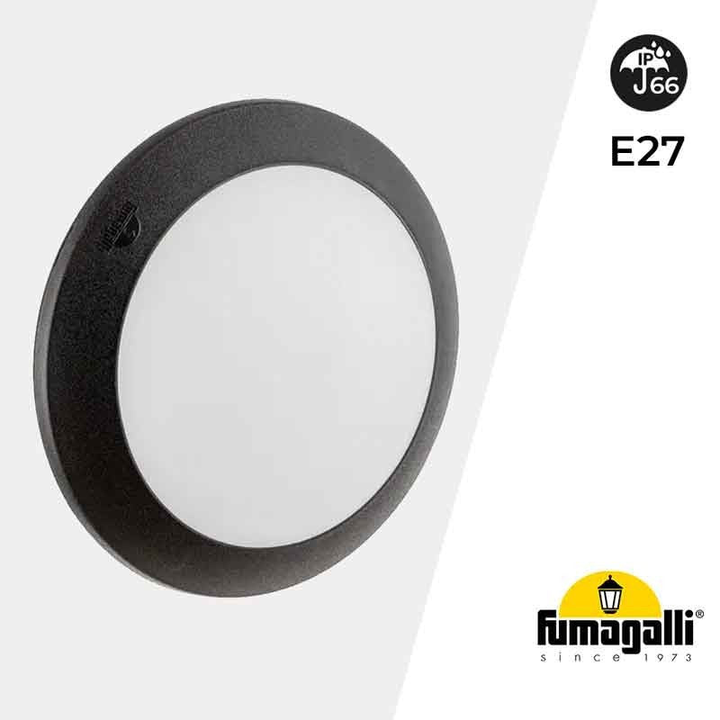 Plafoniera Rotonda da Parete o Soffitto in Resina BERTA Nero Opale IP66 E27