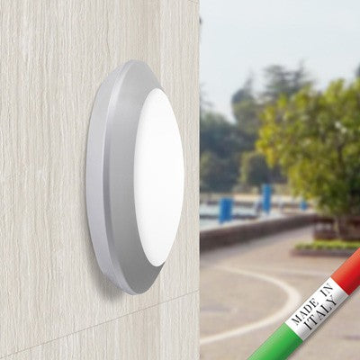 Plafoniera Rotonda da Parete o Soffitto in Resina BERTA Grigio Opale IP66 E27