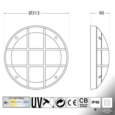 Plafoniera Rotonda da Parete o Soffitto in Resina GELMI GR Nero IP66 E27