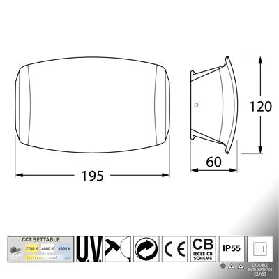 Applique in Resina ABRAM 190 Bianco IP55 con LED R7S 7,5W CCT