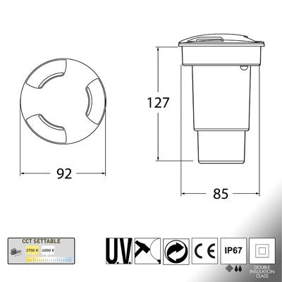 Segnapasso in Resina Faretto Carrabile CECI 90 3L Nero con GU10 3,5W CCT