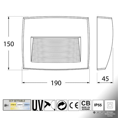 Segnapasso in Resina LORENZA 190 Nero IP55 con R7S 7,5W CCT