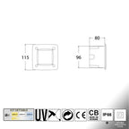 Segnapasso da Incasso in Resina LETI 100 Quadrato Grigio IP66 con GX53 3W CCT