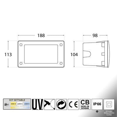 Segnapasso da Incasso in Resina LETI 200 Nero IP66 con GX53 3W CCT