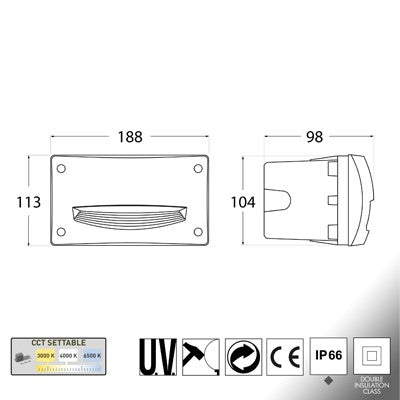 Segnapasso da Incasso in Resina LETI 200 HS Bianco IP66 con GX53 3W CCT