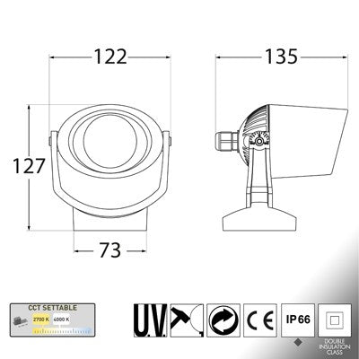 Faretto LED in Resina MINITOMMY EL Nero IP66 con GU10 6W CCT