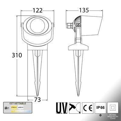 Faretto LED con Picchetto MINITOMMY SPIKE Grigio con GU10 3,5W CCT